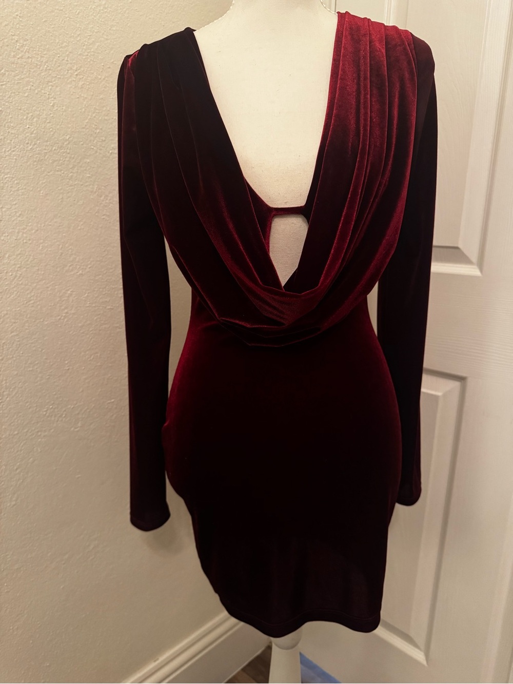 Elegant and Sexy Boutique Burgundy Velvet Draped dress